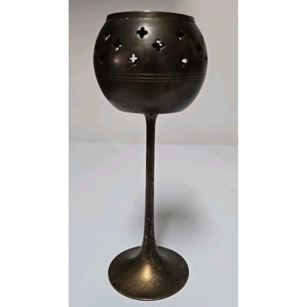 VTG Gatco Brass Tea Light Holder Cutwork Star Design Made in India Set 10" & 8" - Picture 4 of 10